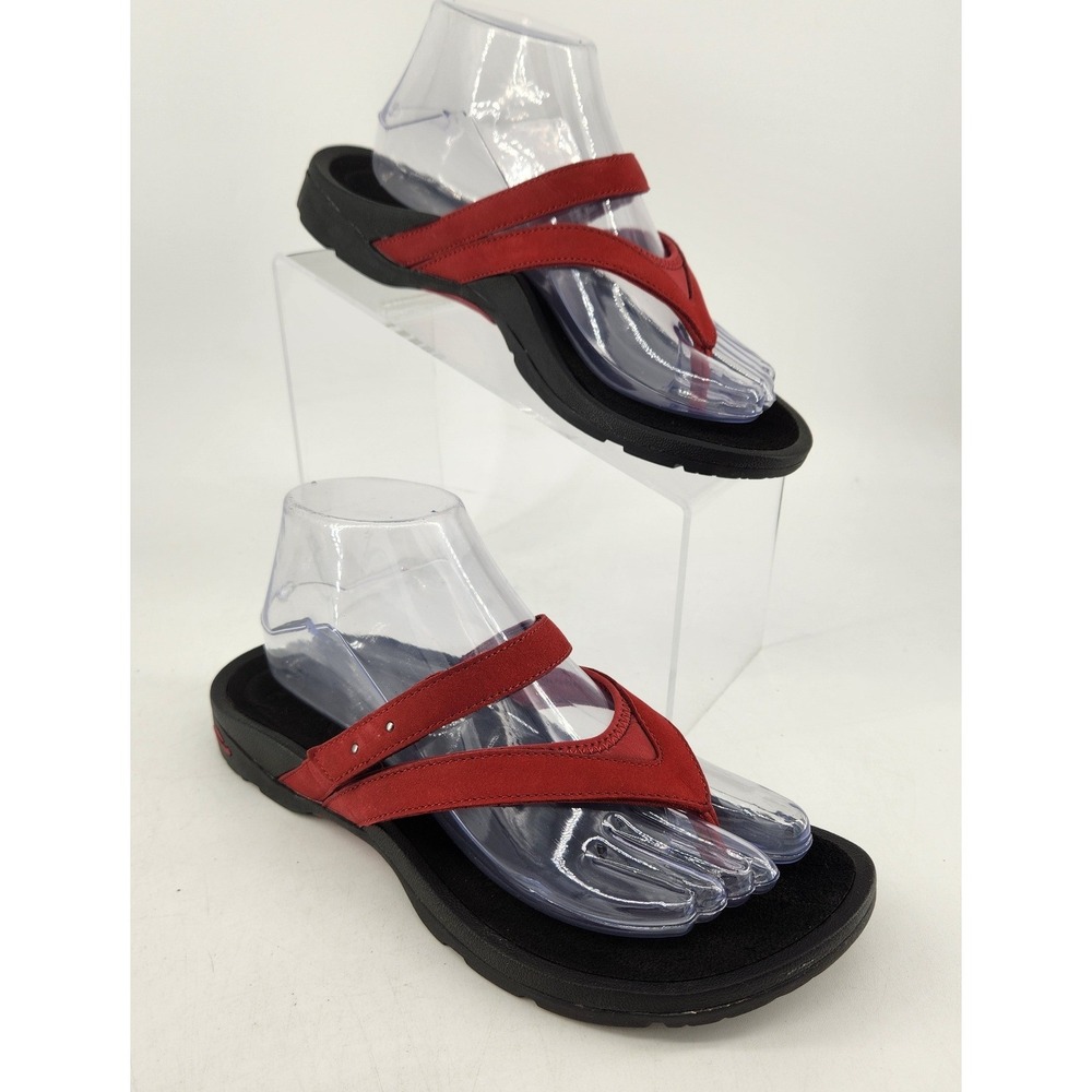 Abeo Acacia AW0263 Thong Sandals Womens‎ 8N Red Leather Strappy Walking Shoes